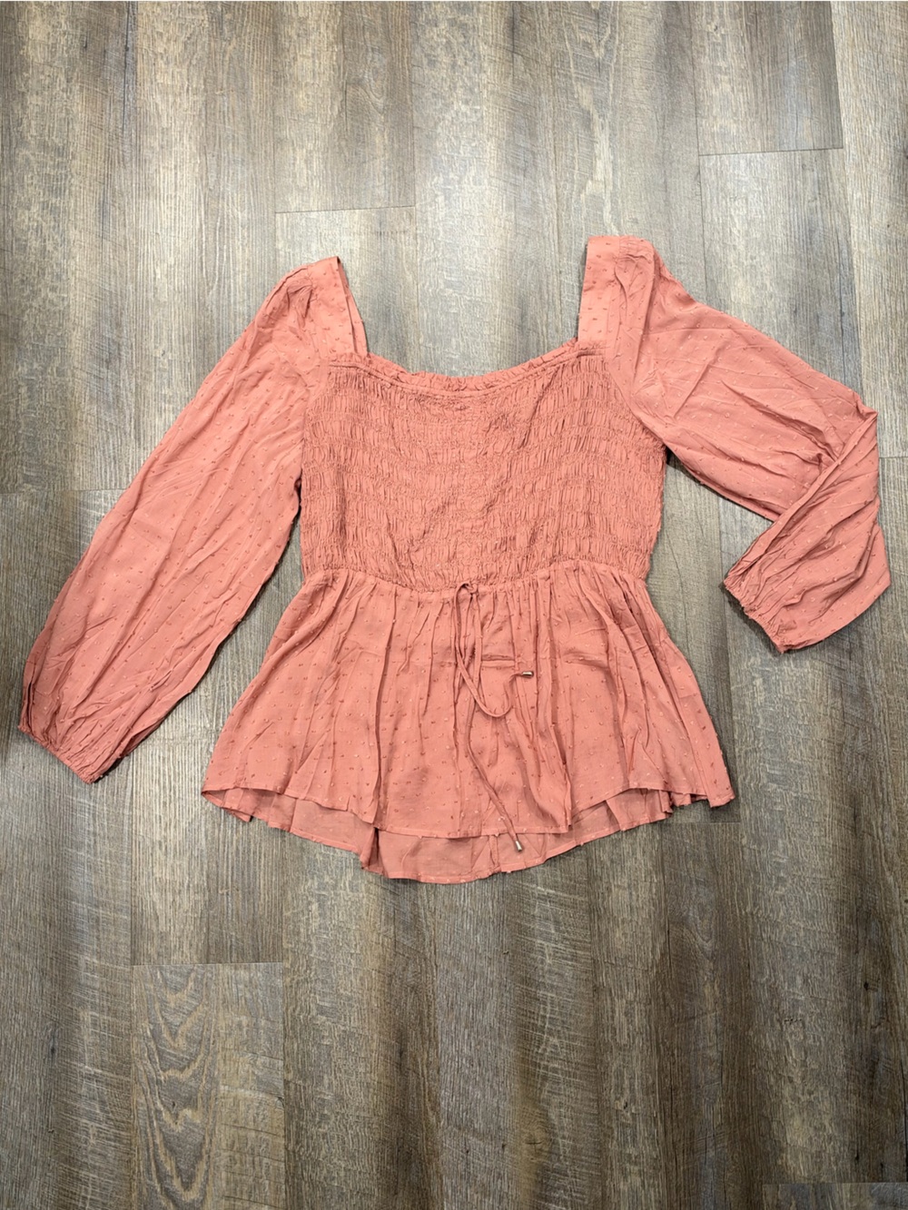 Plus size Women's Dusty Rose Peasant Blouse with Smocked Bodice